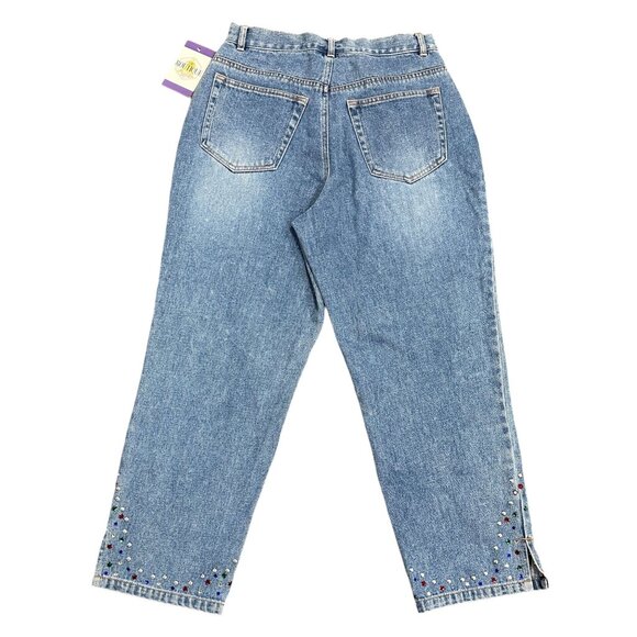 California Style Womens 8 Blue Bedazzled Denim Jeans Rhinestones Pocket Studs - Picture 11 of 12